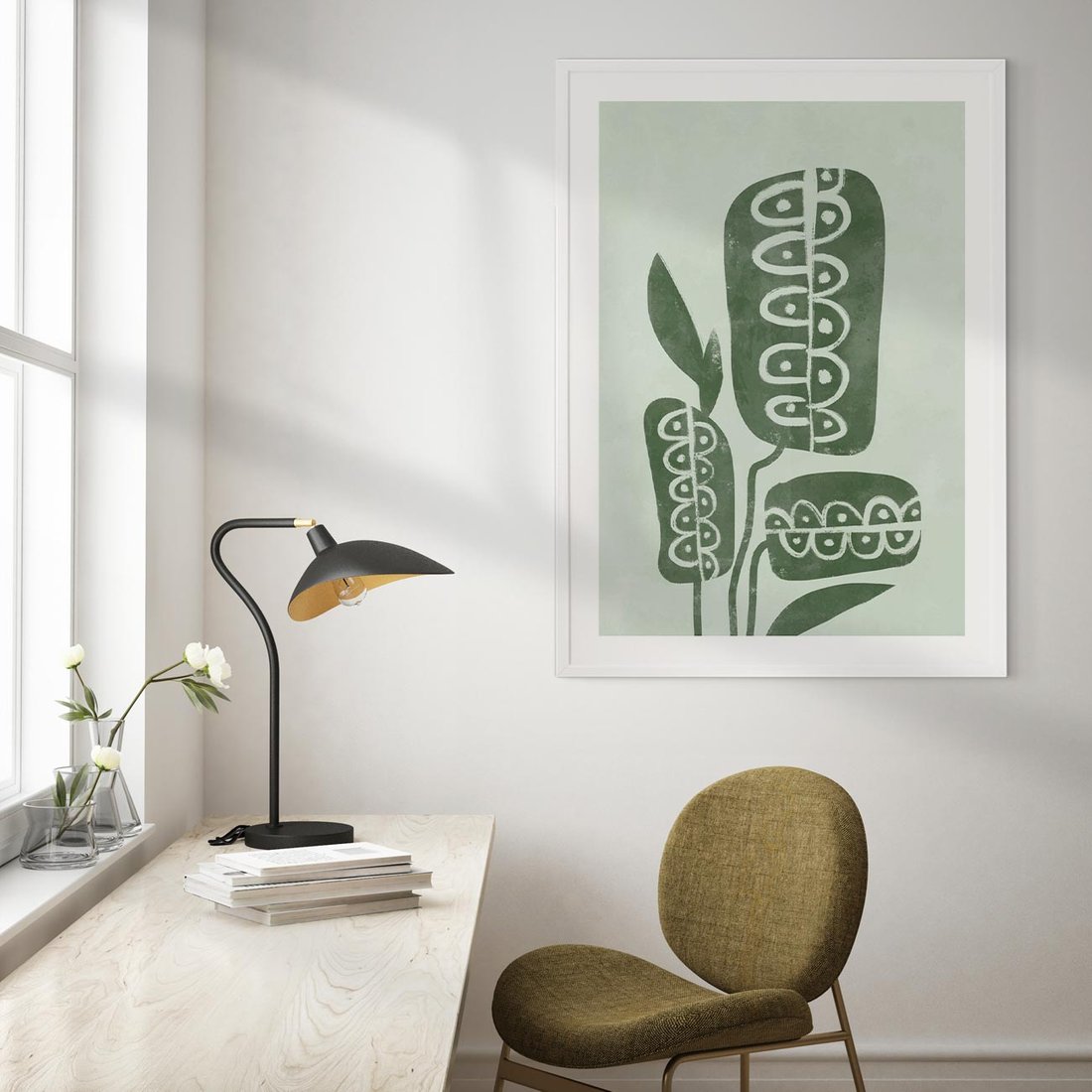 Plakat bez ramy 21x30 - Nurtująca Zieleń - abstrakcyjny zielony motyw, skandynawski design