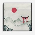 Obraz w ramie 50x50 - Słońce nad Górami - japoński krajobraz, góry - rama czarna