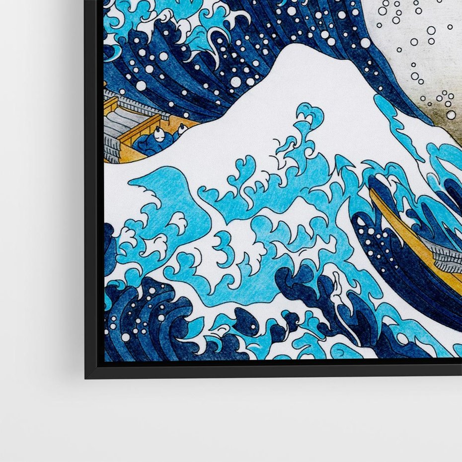 Obraz w ramie 50x50 - Wzburzone Morze - wielka fala w kaganawie, Hokusai - rama czarna