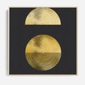 Obraz w ramie 50x50 - Migotliwe Przeniknięcia - złote koła, czarne tło - rama drewno