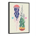 Obraz w ramie 70x100 - Morskie Pulsacje - nowoczesny optymistyczny plakat, kolorowe meduzy - rama czarna