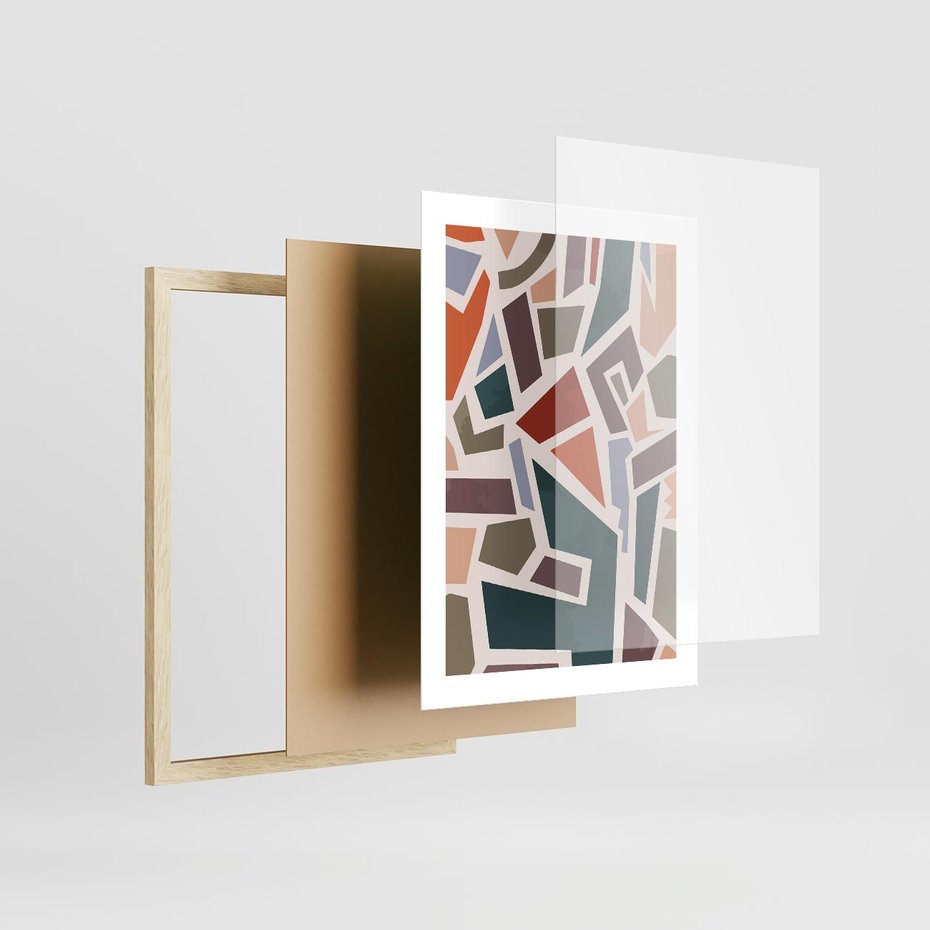 Plakat w ramie 30x40 - Modernistyczna Transcendencja - geometryczne kształty, mozaika - rama drewno