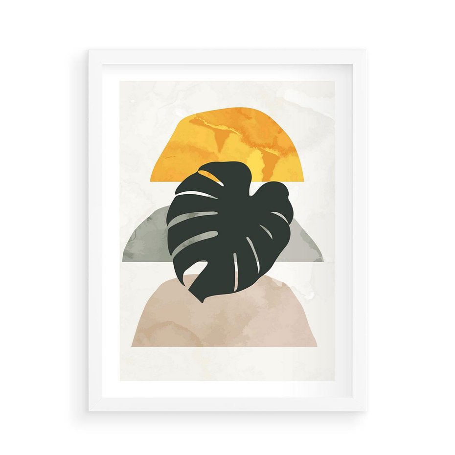 Plakat w ramie 50x70 - Monstera i Boho Elementy - grafika, boho klimat - rama biała