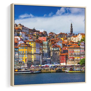 Obraz w ramie 80x80 - Kolorowa Przystań - nadmorskie miasto, kolorowe budynki - rama drewno