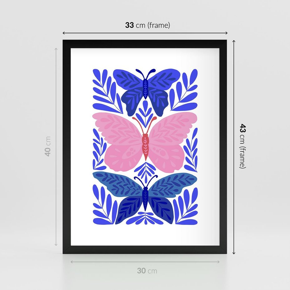 Plakat w ramie 30x40 - Delikatna Symfonia Natury - motyle, rośliny - rama czarna