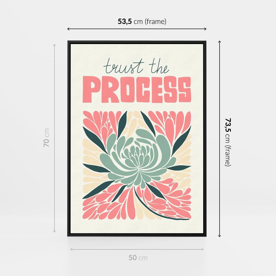 Obraz w ramie 50x70 - Rozbijające Barwy - abstrakcyjny pastelowy kwiat, wyrazista typografia - rama czarna