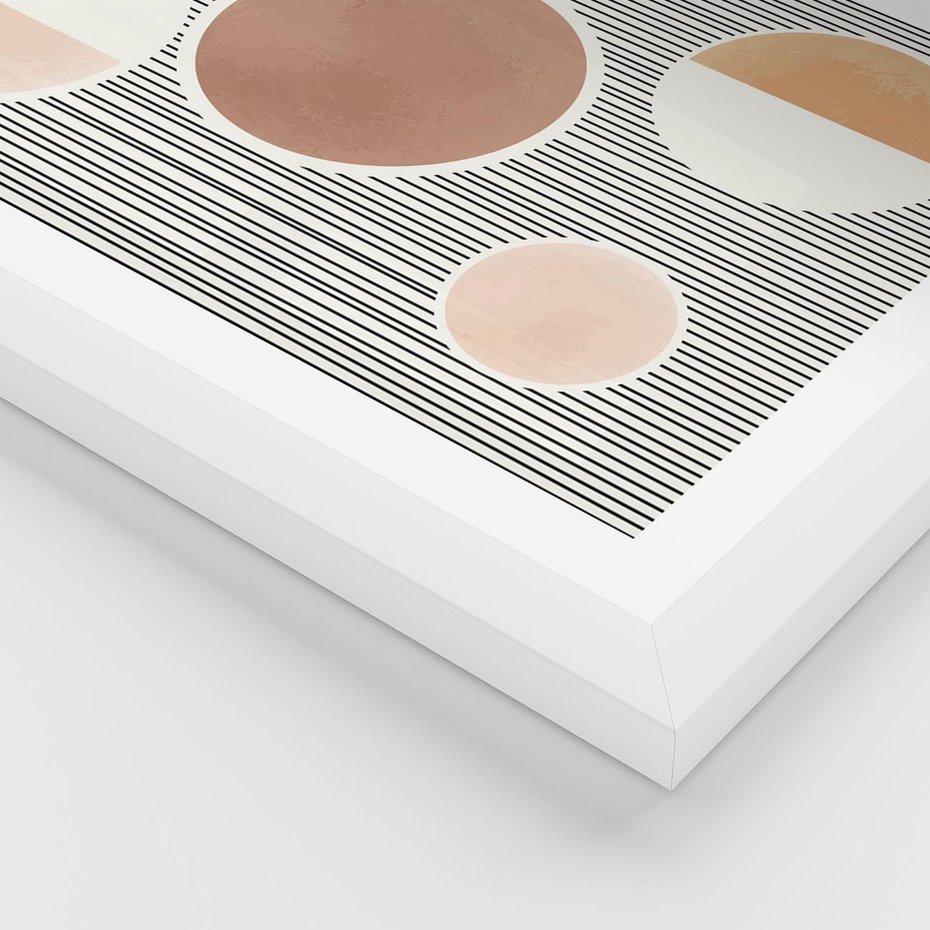 Plakat w ramie 30x40 - Rozplątane Granice - abstrakacyjna nowoczesna sztuka, koła okręgi - rama biała