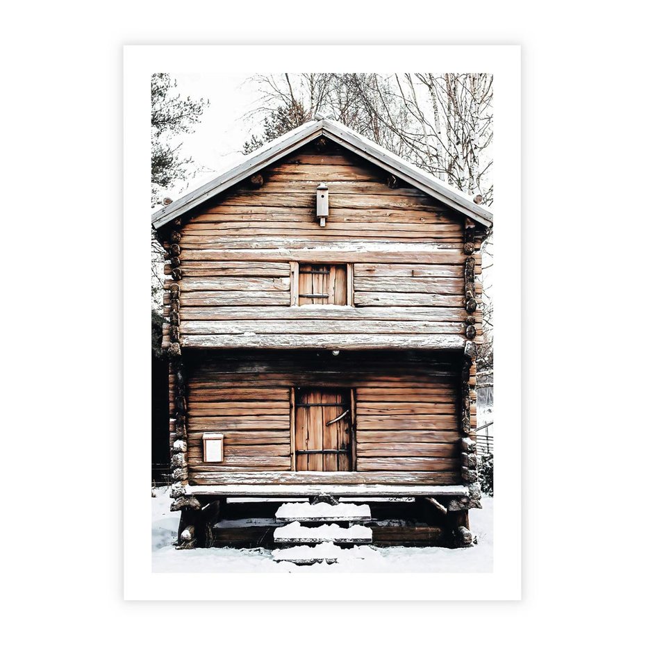 Plakat bez ramy 50x70 - Śnieżny Ustronny Raj - domek w górach, śnieg