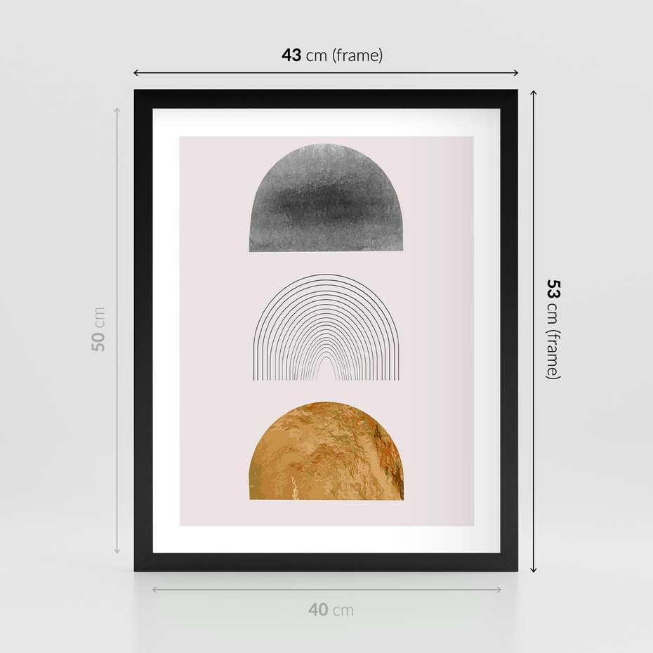 Plakat w ramie 40x50 - Piękno wGeometrycznych Kształtach i Złocie - nowoczesna geometryczna grafika, złote elementy - rama czarna