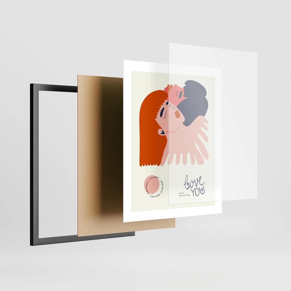 Plakat w ramie 40x50 - Rondo melancholii - para zakochanych, graficzny obraz - rama czarna