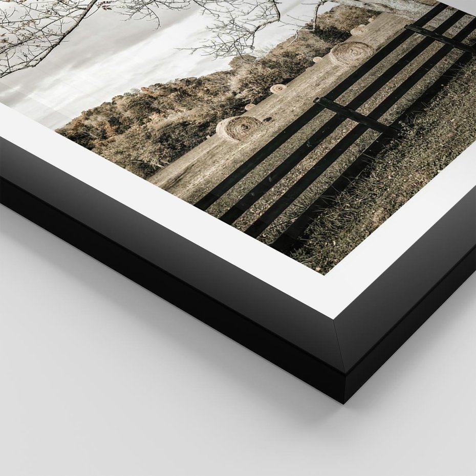 Plakat w ramie 30x40 - Drzewa i Snopki Siana - farma, drzewa - rama czarna