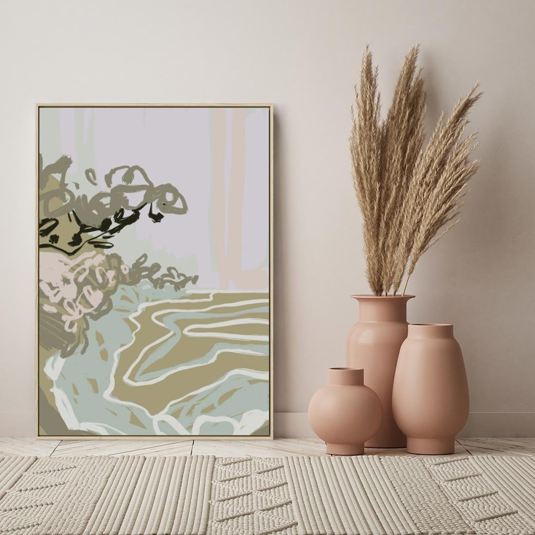 Obraz w ramie 80x120 - Wizja Przestrzeni - pastelowy krajobraz, nowoczesny plakat - rama drewno