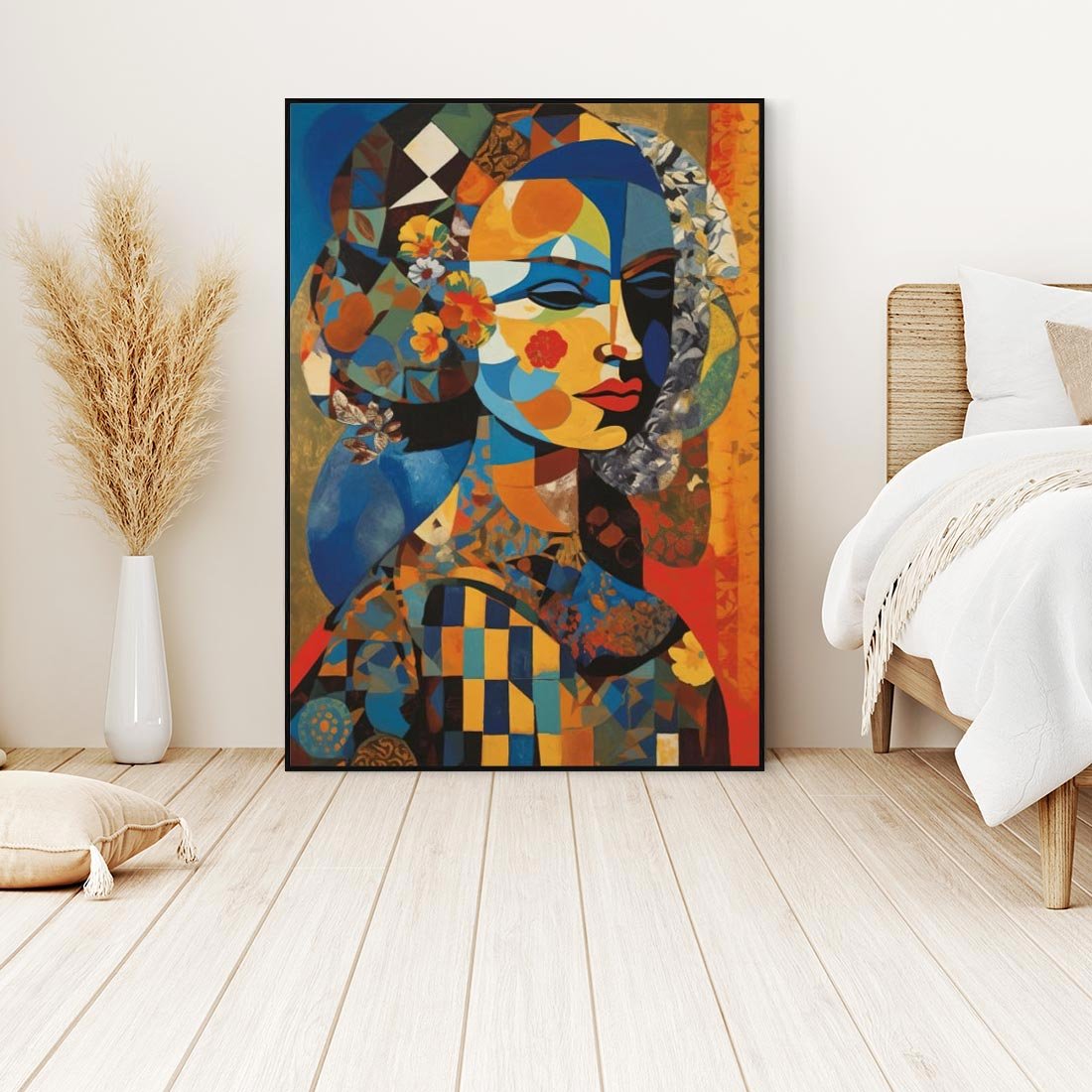 Obraz w ramie 70x100 - Impresje Cichego Szeptu - abstrakcyjny obraz, portret kobiety - rama czarna