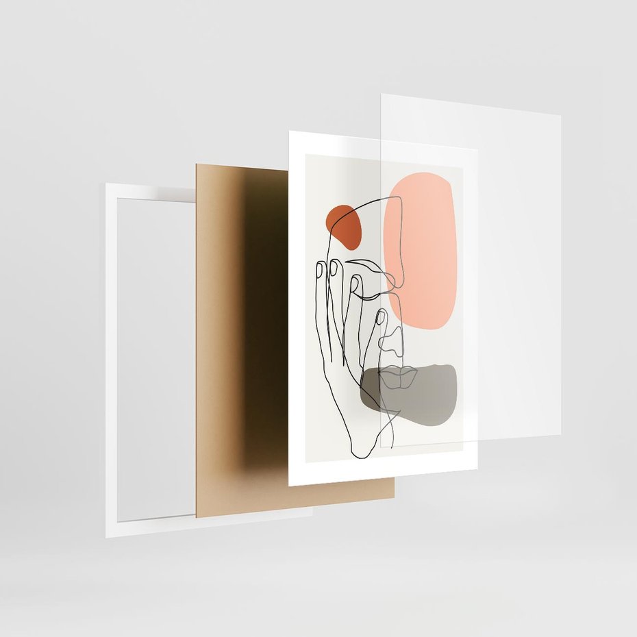 Plakat w ramie 30x40 - Ekspresja Kolorów: Szkic - one line szkic twarzy, kolorowe plamy - rama biała