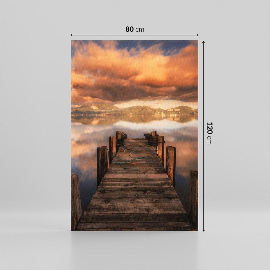 Obraz na płótnie 80x120 - Spacer po molo nad jeziorem - molo, jezioro