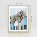 Plakat w ramie 40x50 - Rajskie Wakacje - domki na plaży, błękitne domki - rama drewno