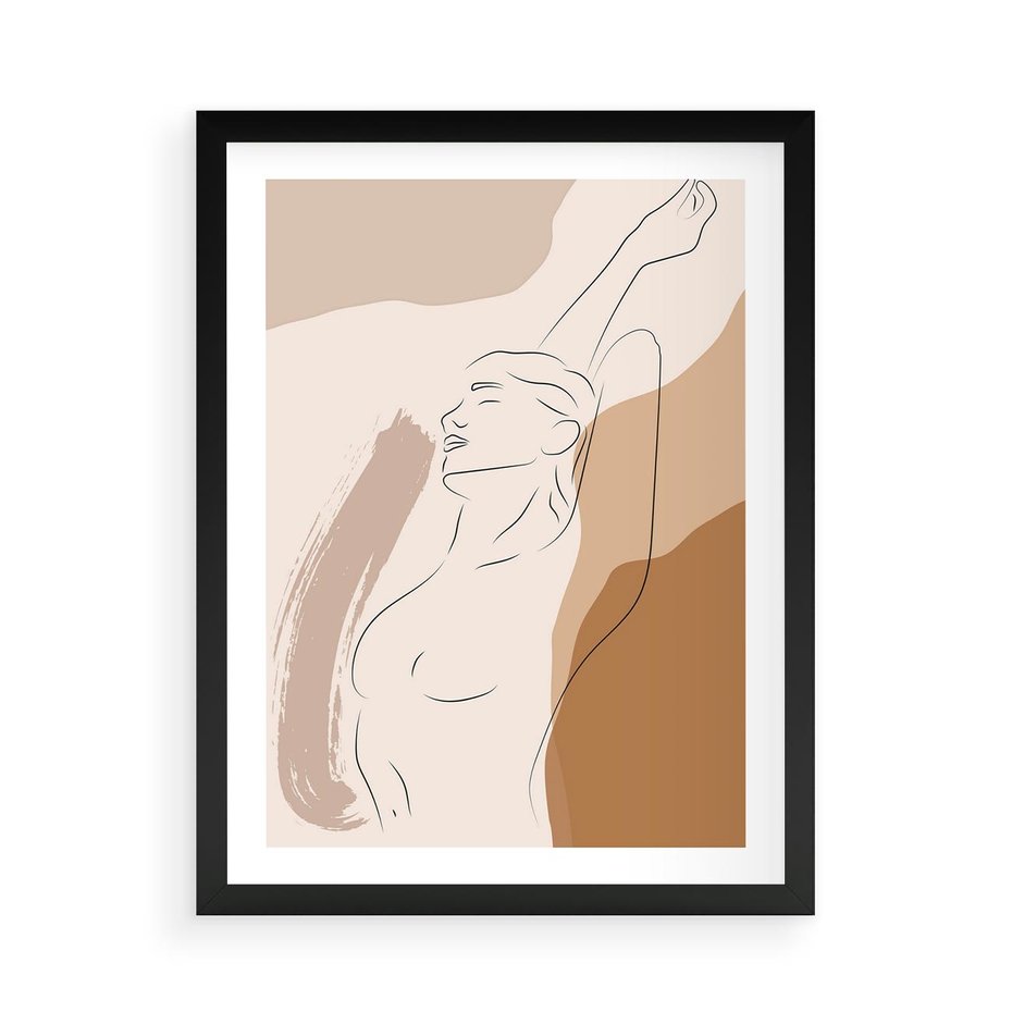 Plakat w ramie 50x70 - Sztuka Nagiej Formy - szkic nagiej kobiety, kolory beżowe - rama czarna