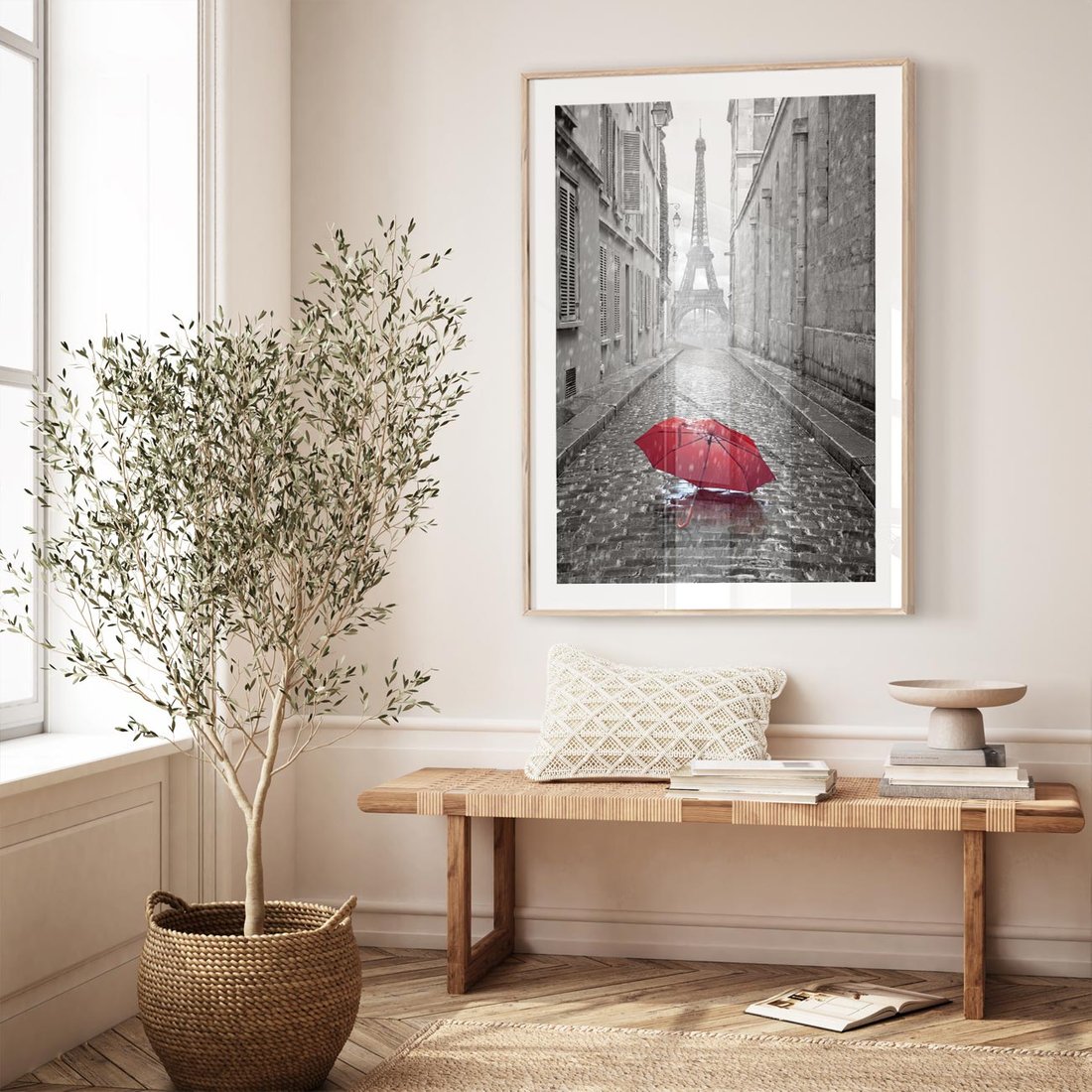 Plakat w ramie 50x70 - Kolorowy parasol w Paryżu - Paryż, parasol - rama drewno