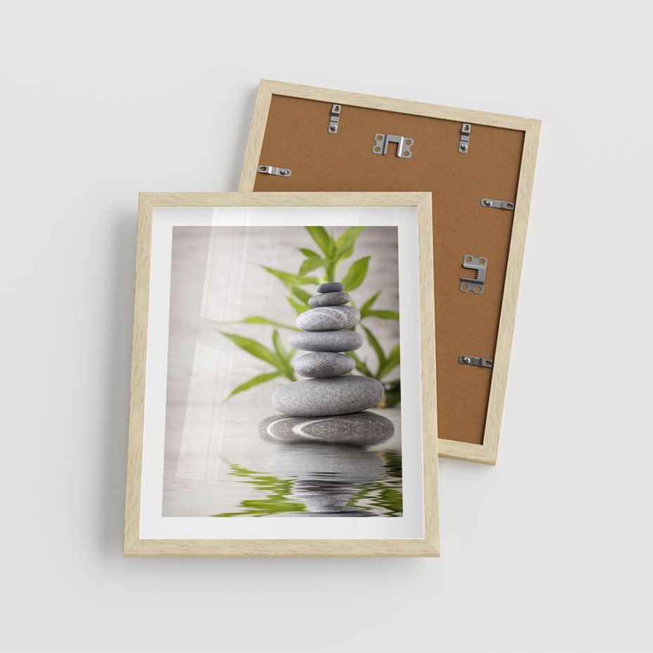 Plakat w ramie 40x50 - Spa kamienie: naturalne piękno - spa, kamienie - rama drewno