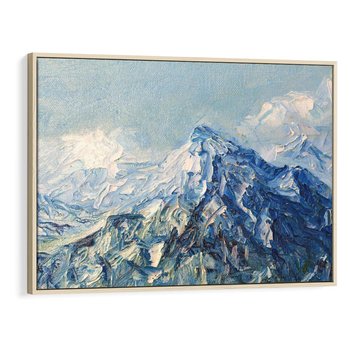Obraz w ramie 120x80 - Majestat Błękitnych Szczytów - olejny obraz, górski pejzaż - rama drewno
