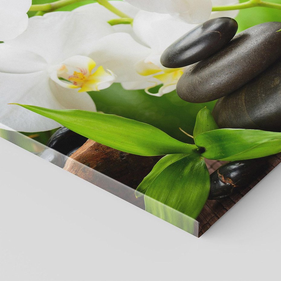 Obraz na płótnie 120x80 - Relaksacyjny SPA: masaż z kamieniami i kwiatami - SPA, masaż