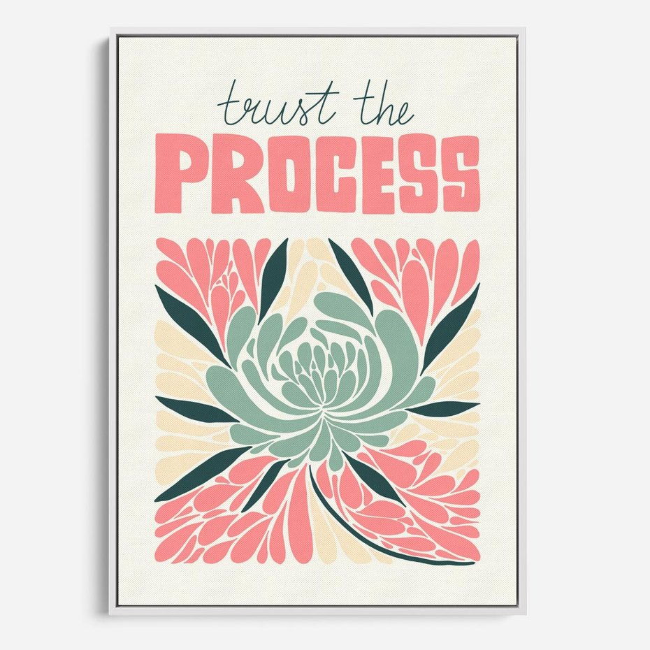 Obraz w ramie 80x120 - Rozbijające Barwy - abstrakcyjny pastelowy kwiat, wyrazista typografia - rama biała