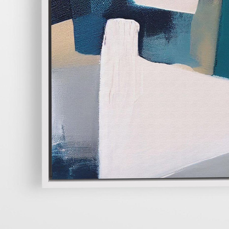 Obraz w ramie 80x80 - Turkusowe Maźnięcia - obraz, abstrakcja - rama biała