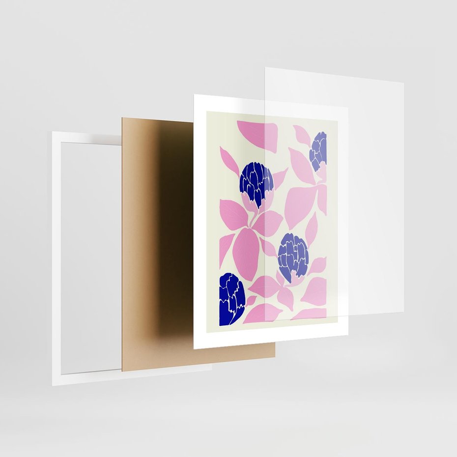 Plakat w ramie 40x50 - Impresje deszczu - nowoczesna kompozycja, kwiaty - rama biała