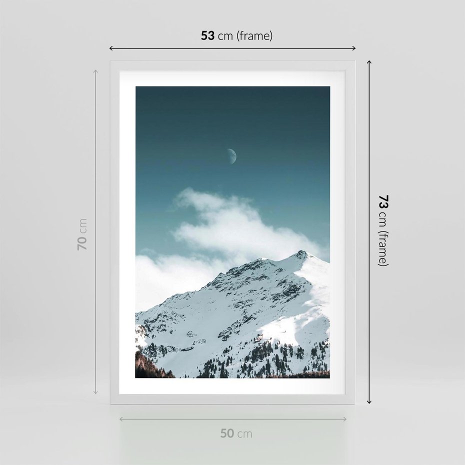 Plakat w ramie 50x70 - Nocna Magia w Górach - fotografia, śnieg - rama biała