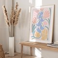Plakat w ramie 50x70 - Minimalistycznie i Pastelowo - pastelowe kwiaty, na beżowym tle - rama drewno