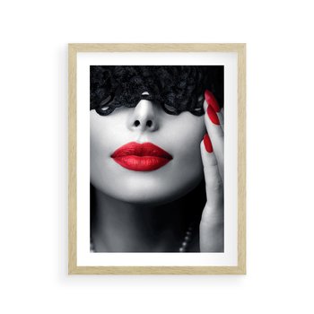 Plakat w ramie 40x50 - Piękno usta i szminka - usta, szminka - rama drewno