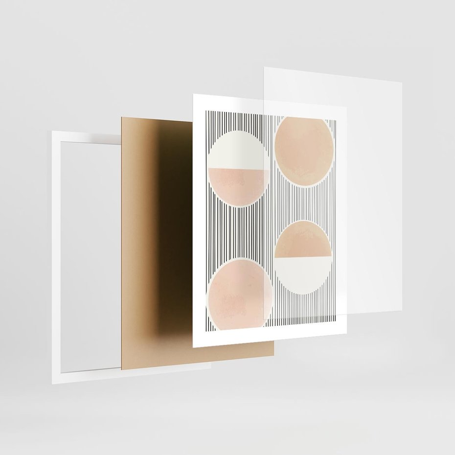 Plakat w ramie 40x50 - Przenikające Kształty - abstrkacyjna nowoczesna sztuka, koła okręgi - rama biała