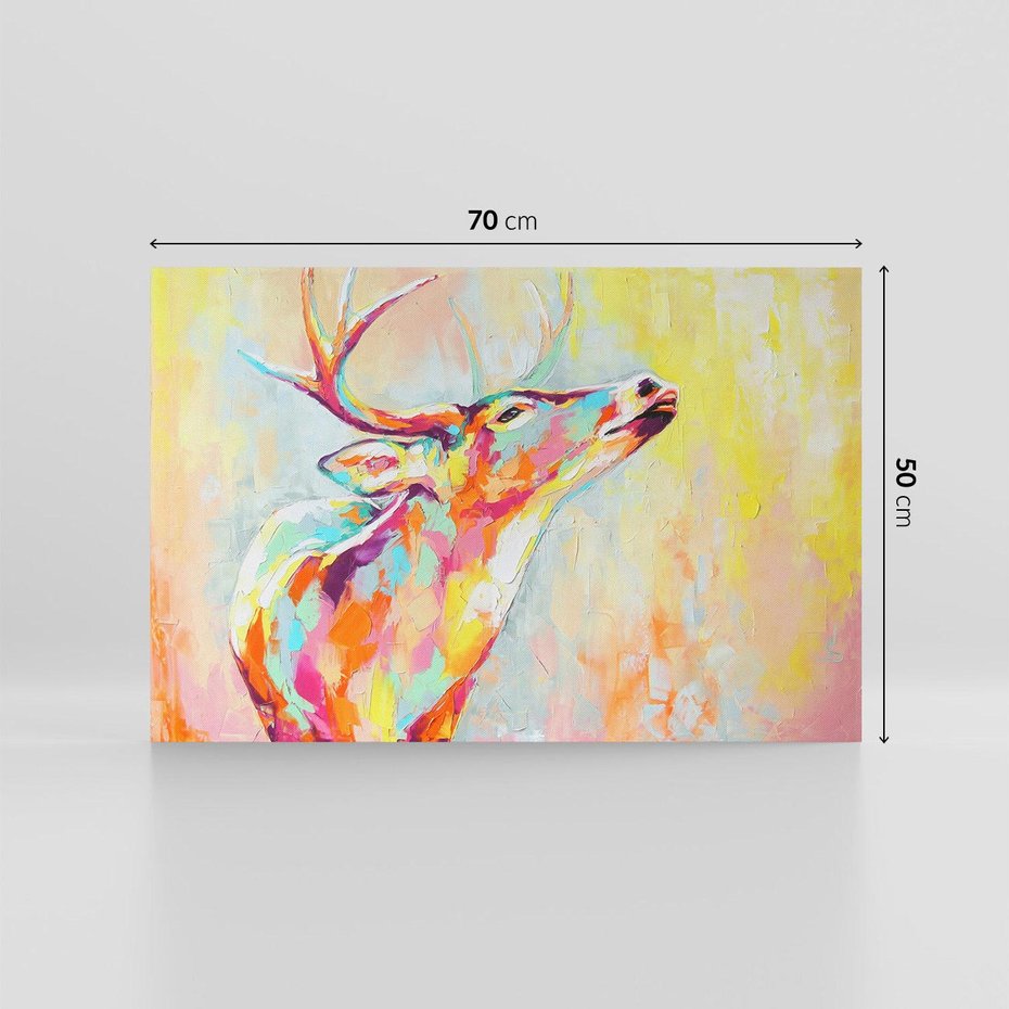 Obraz na płótnie 70x50 - Impresje snów malarza - kolorowy olejny obraz, jeleń ryczący na rykowisku