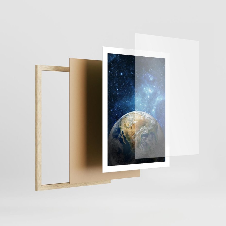 Plakat w ramie 50x70 - Kosmiczne Horyzonty - Ziemia, kosmos - rama drewno