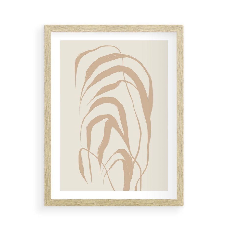 Plakat w ramie 50x70 - Formy Nowoczesności - minimalistyczny plakat, liście palmy - rama drewno