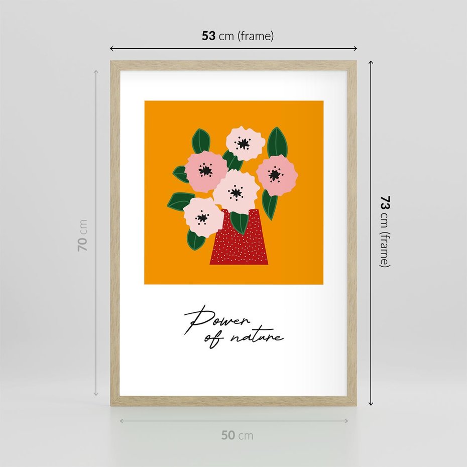 Plakat w ramie 50x70 - Abstrakcyjna Kreska - kwiaty w wazonie, abstrakcja - rama drewno