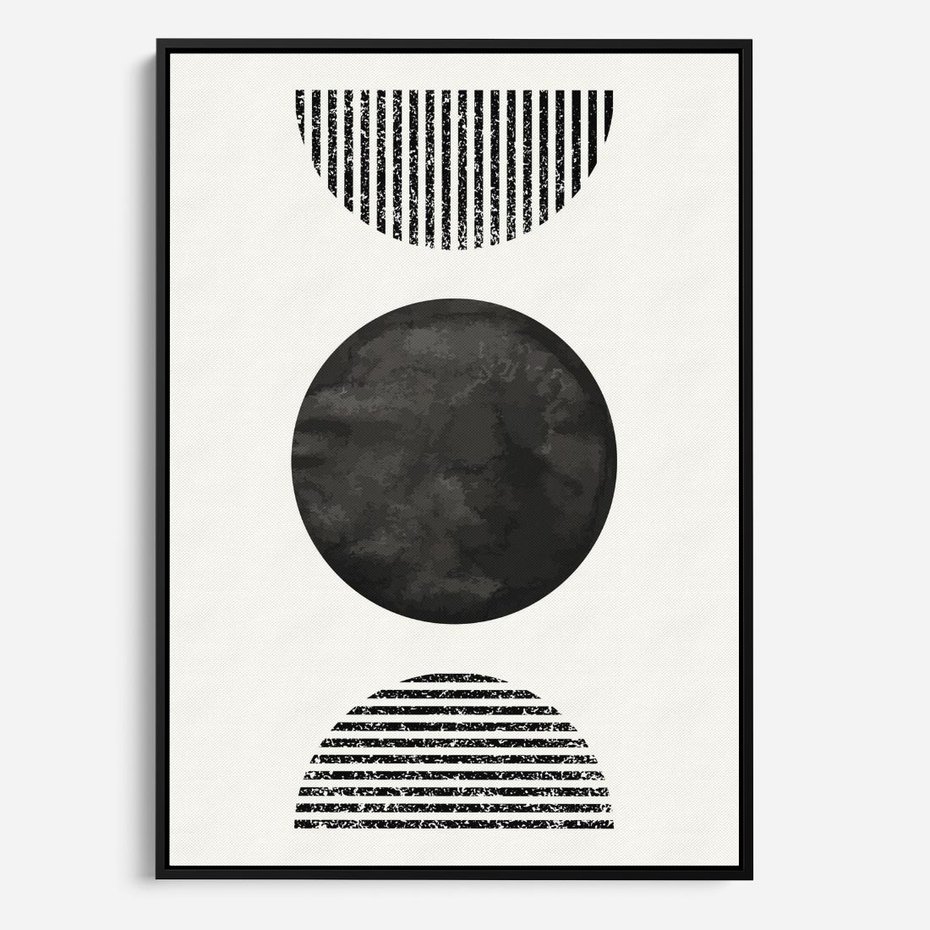 Obraz w ramie 70x100 - Tajemnicza Kompozycja - abstrakcyjne czarno białe formy, minimalizm - rama czarna