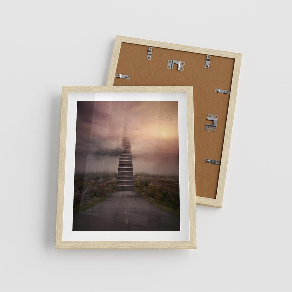 Plakat w ramie 40x50 - Wędrówka po malowniczej drodze - droga, schody - rama drewno