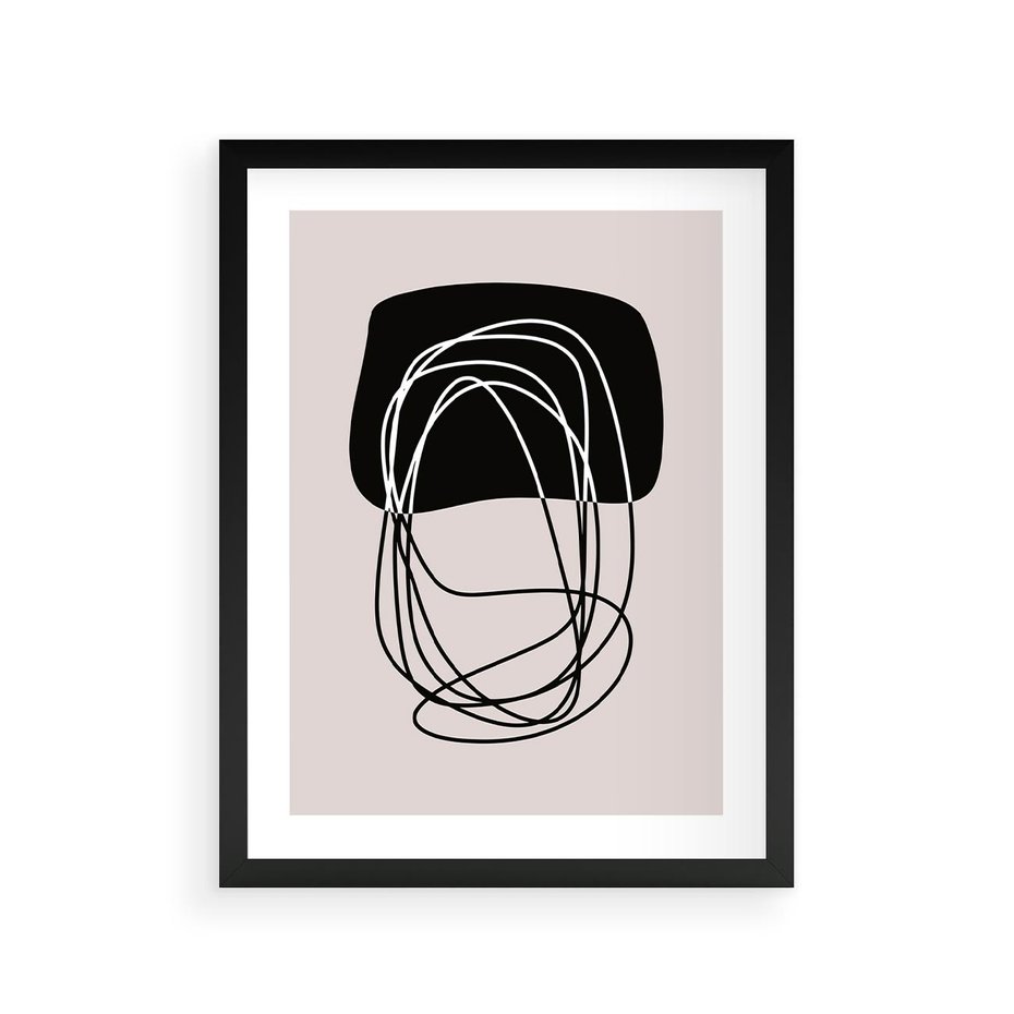 Plakat w ramie 30x40 - Strukturalne Kontrasty - abstrakcyjne szkicowane linie, minimalizm - rama czarna