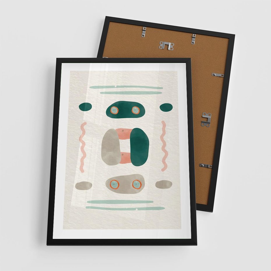 Plakat w ramie 50x70 - Tańczące Kształty Natury - przypadkowe abstrakcyjne wzory, pomarańczowy i zielony - rama czarna