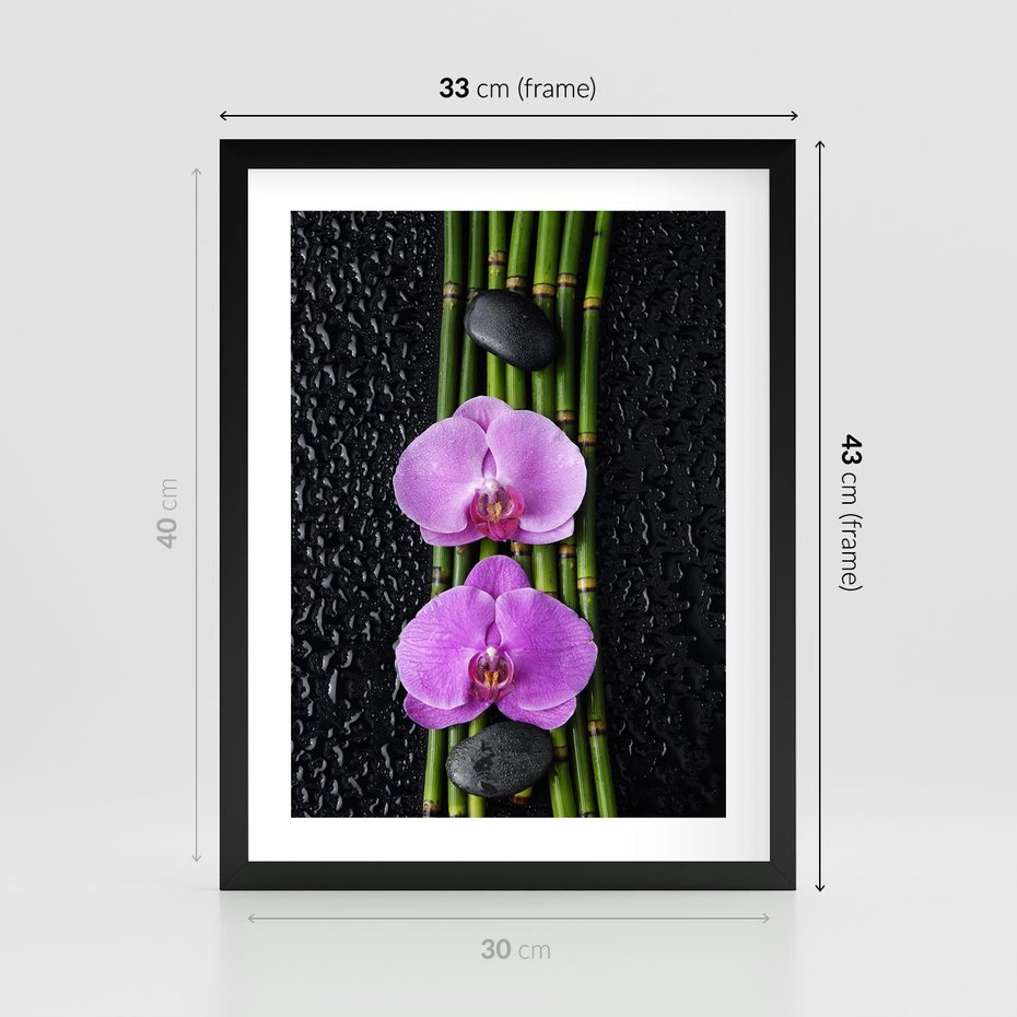 Plakat w ramie 30x40 - Japońskie Spa w Otoczeniu Storczyków - storczyk, spa - rama czarna