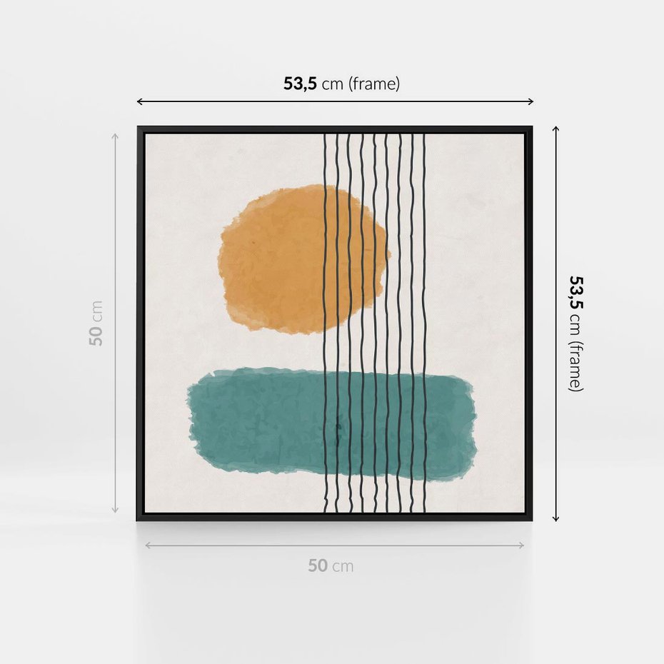 Obraz w ramie 50x50 - Wibracje Barw - abstrakcyjne akwarelowe plamy, nieregularne kreski - rama czarna