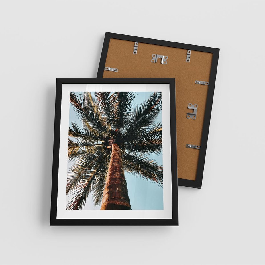 Plakat w ramie 40x50 - Rajskie Inspiracje: Palma na Niebie - palma, na tle nieba - rama czarna
