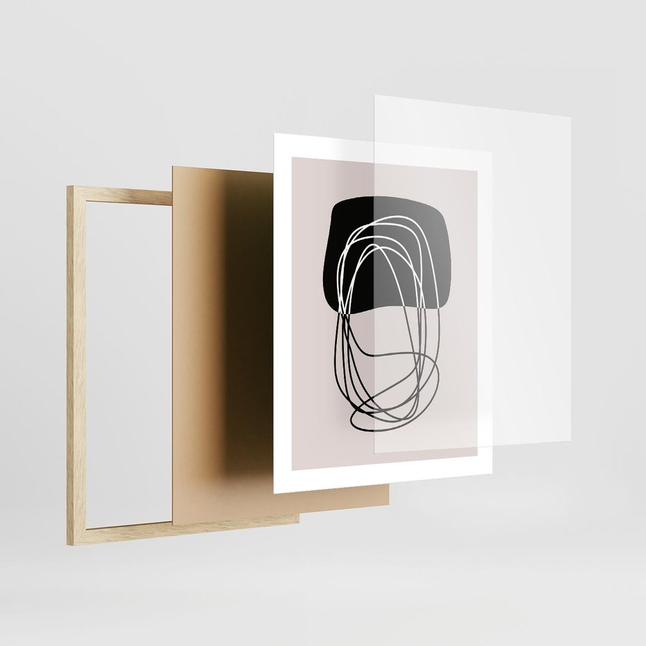 Plakat w ramie 40x50 - Strukturalne Kontrasty - abstrakcyjne szkicowane linie, minimalizm - rama drewno