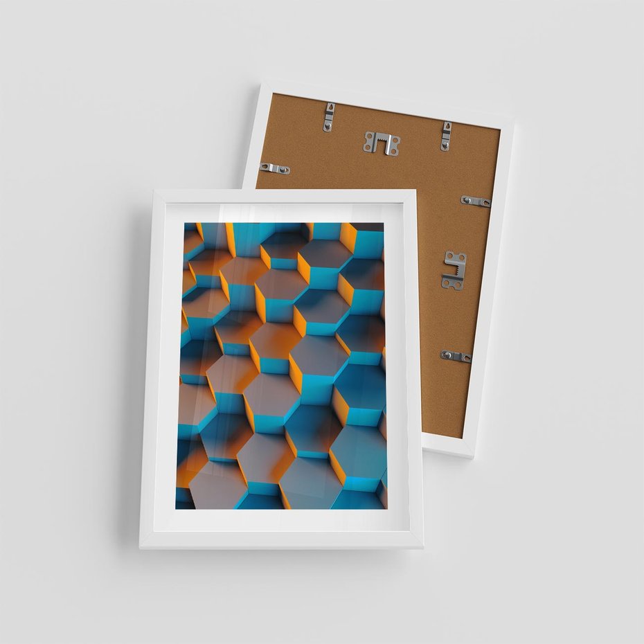 Plakat w ramie 30x40 - Trójwymiarowa Gra - geometryczna, 3D - rama biała