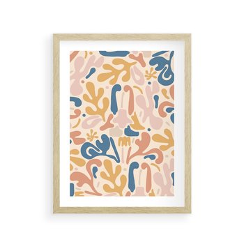 Plakat w ramie 50x70 - Symfonia Radosnych Barw - abstrakcyjne pastelowe formy, nowoczesna grafika w stylu boho - rama drewno