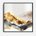 Obraz w ramie 50x50 - Złote Góry - akwarela, graficzne góry - rama czarna