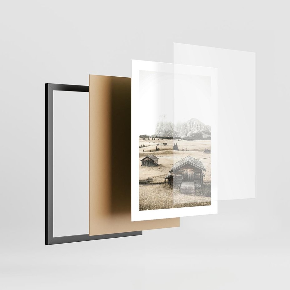 Plakat w ramie 30x40 - Chatka w Górskiej Sepii - domek w górach, chatka - rama czarna