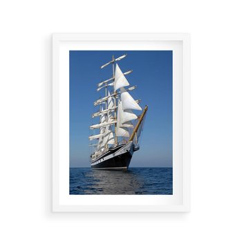 Plakat w ramie 50x70 - Podróż na Żaglowcu Przygody - żaglowiec, podróż - rama biała