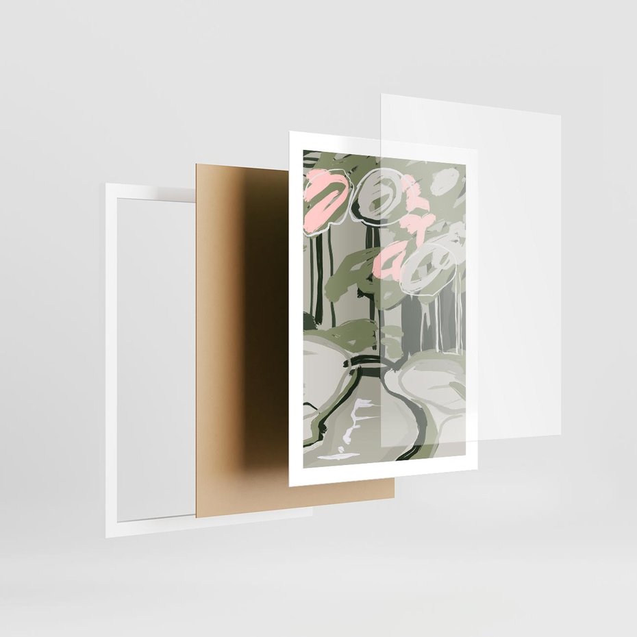 Plakat w ramie 50x70 - Leśny Zakątek - pastelowy krajobraz, nowoczesny plakat - rama biała